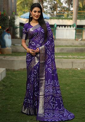 Lavender Zari Woven Handloom Silk Saree Set