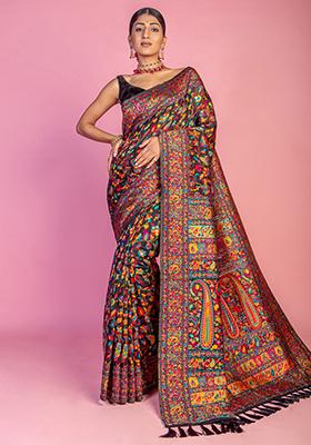 Black Zari Woven Kashmiri Pashmina Saree Set