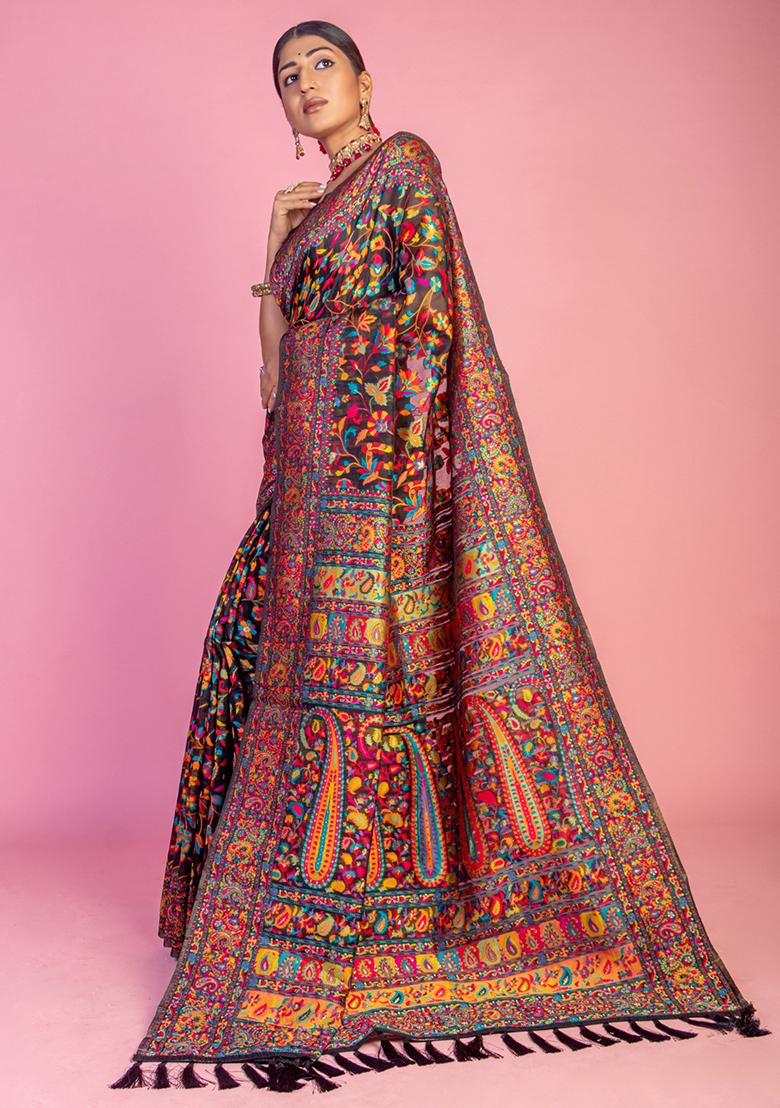 Black Zari Woven Kashmiri Pashmina Saree Set