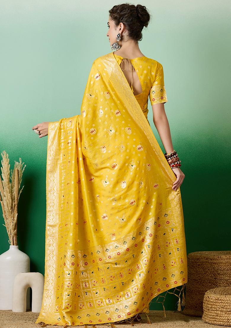 Yellow Zari Woven Staple Cotton Saree Set