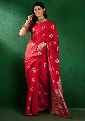 Red Zari Woven Staple Cotton Saree Set