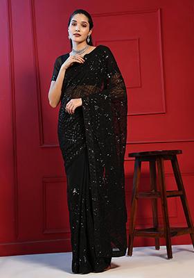 Black Sequin Embroidered Georgette Saree Set