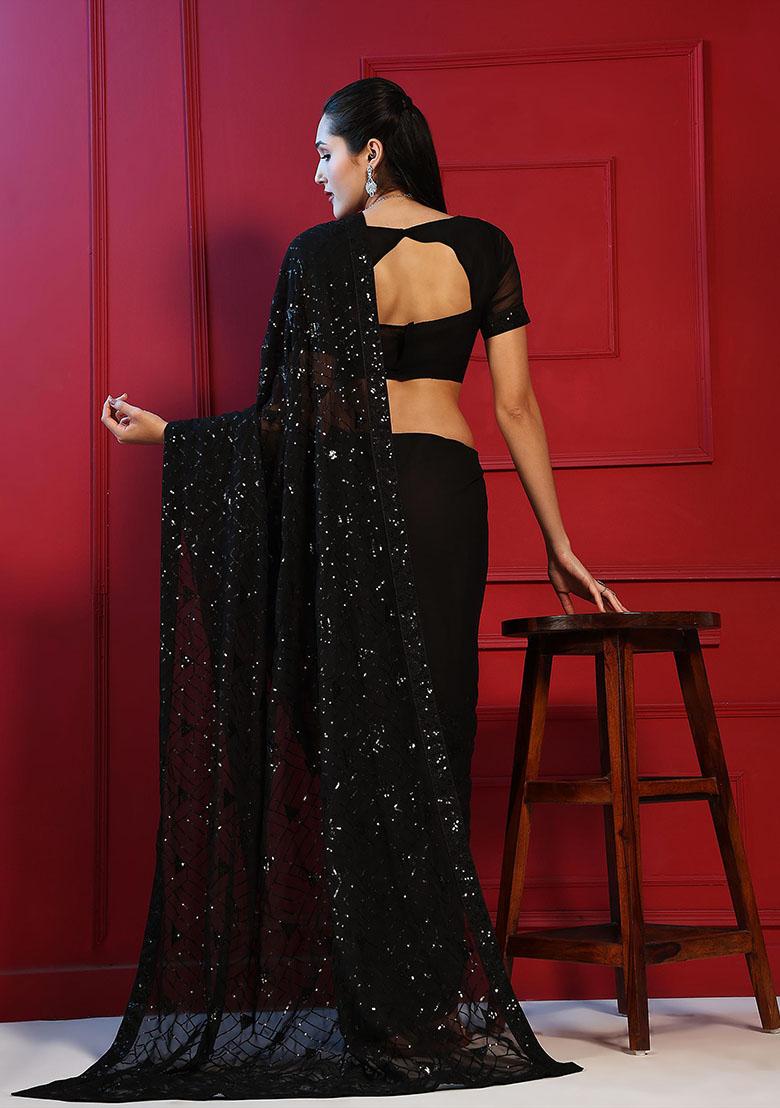 Black Sequin Embroidered Georgette Saree Set