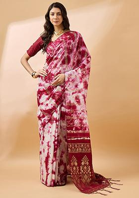Maroon Zari Woven Staple Cotton Saree Set
