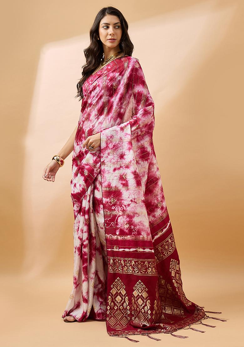 Maroon Zari Woven Staple Cotton Saree Set