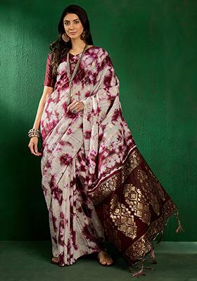 Wine Zari Woven Staple Cotton Saree Set
