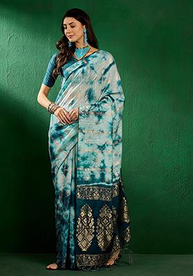 Blue Zari Woven Staple Cotton Saree Set