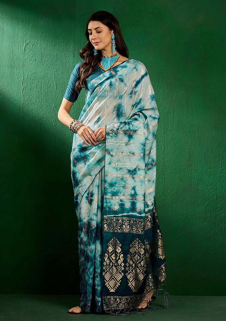 Blue Zari Woven Staple Cotton Saree Set