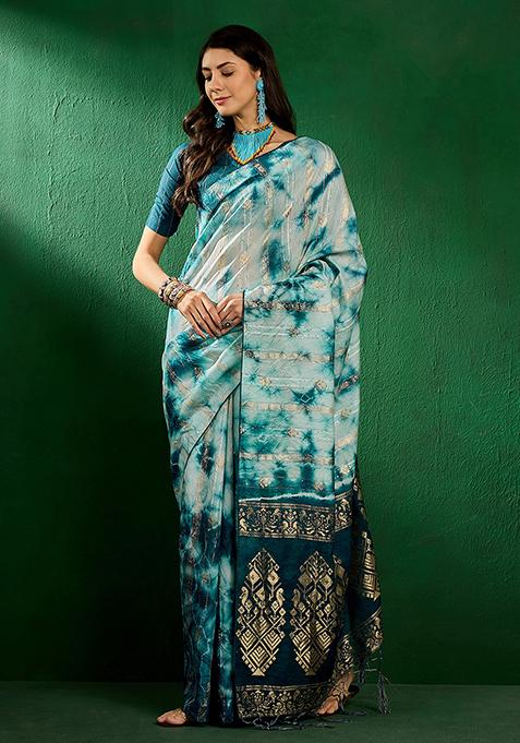 Blue Zari Woven Staple Cotton Saree Set