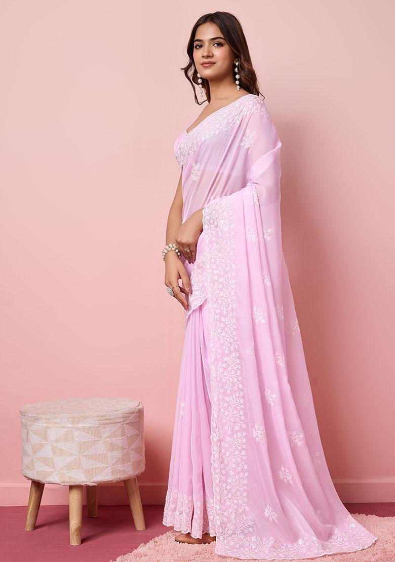 Purple Sequin Embroidered Tabby Silk Saree Set