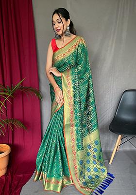 Green Zari Woven Patola Silk Saree Set