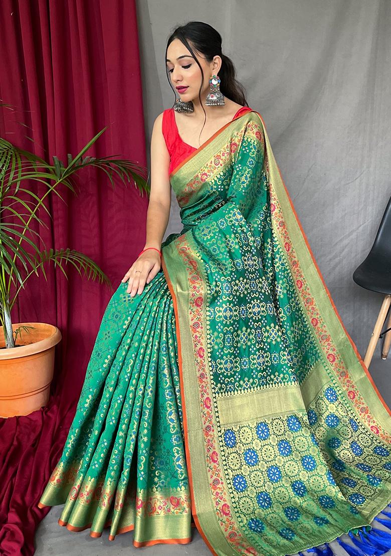 Green Zari Woven Patola Silk Saree Set