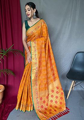 Yellow Zari Woven Patola Silk Saree Set