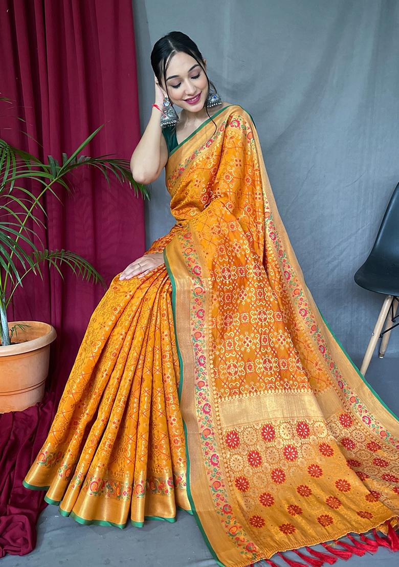 Yellow Zari Woven Patola Silk Saree Set