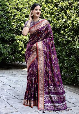 Purple Zari Woven Handloom Silk Saree Set