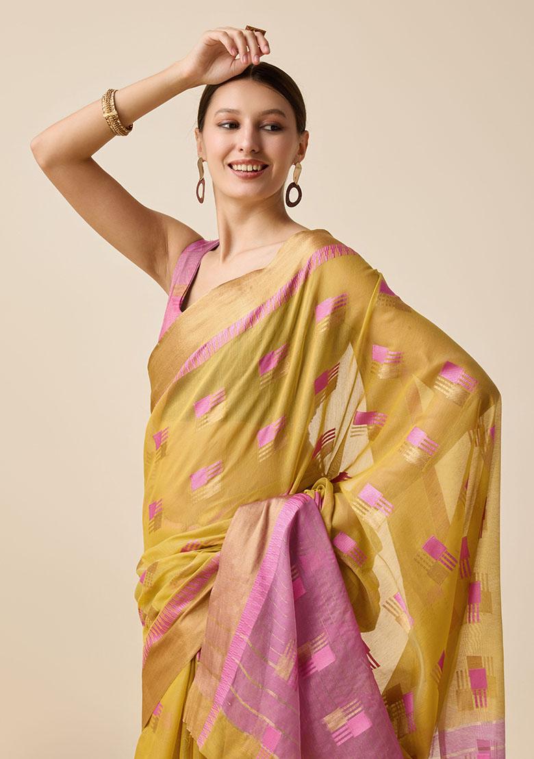 Green Woven Cotton Silk Saree Set