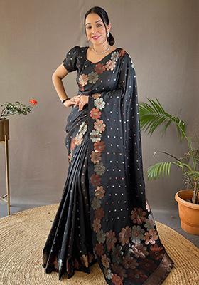 Black Zari Woven Soft Silk Saree Set