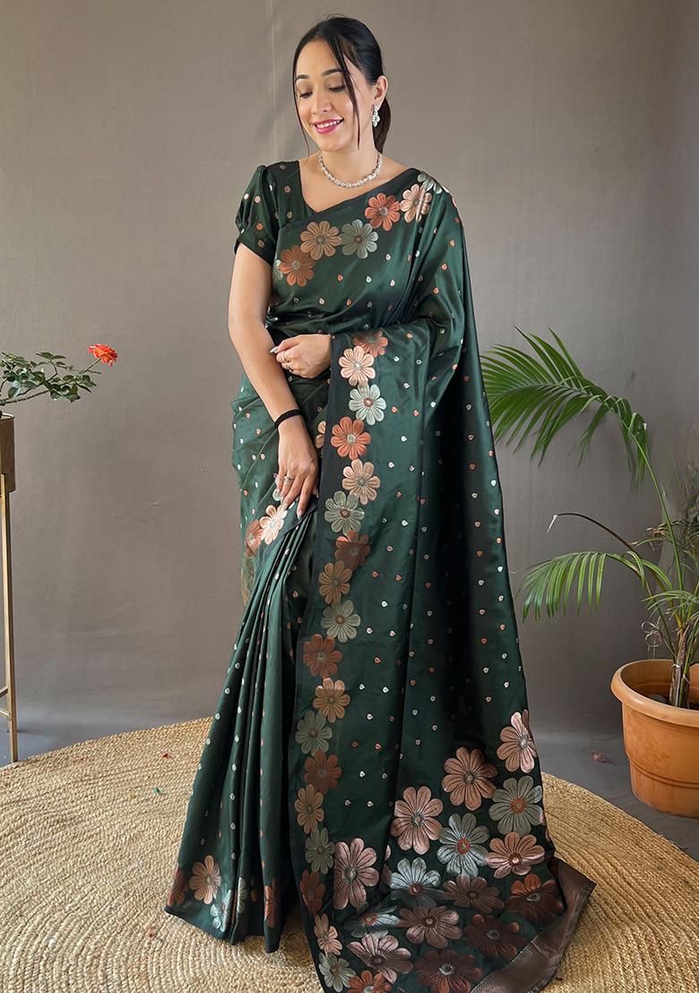 Green Zari Woven Soft Silk Saree Set