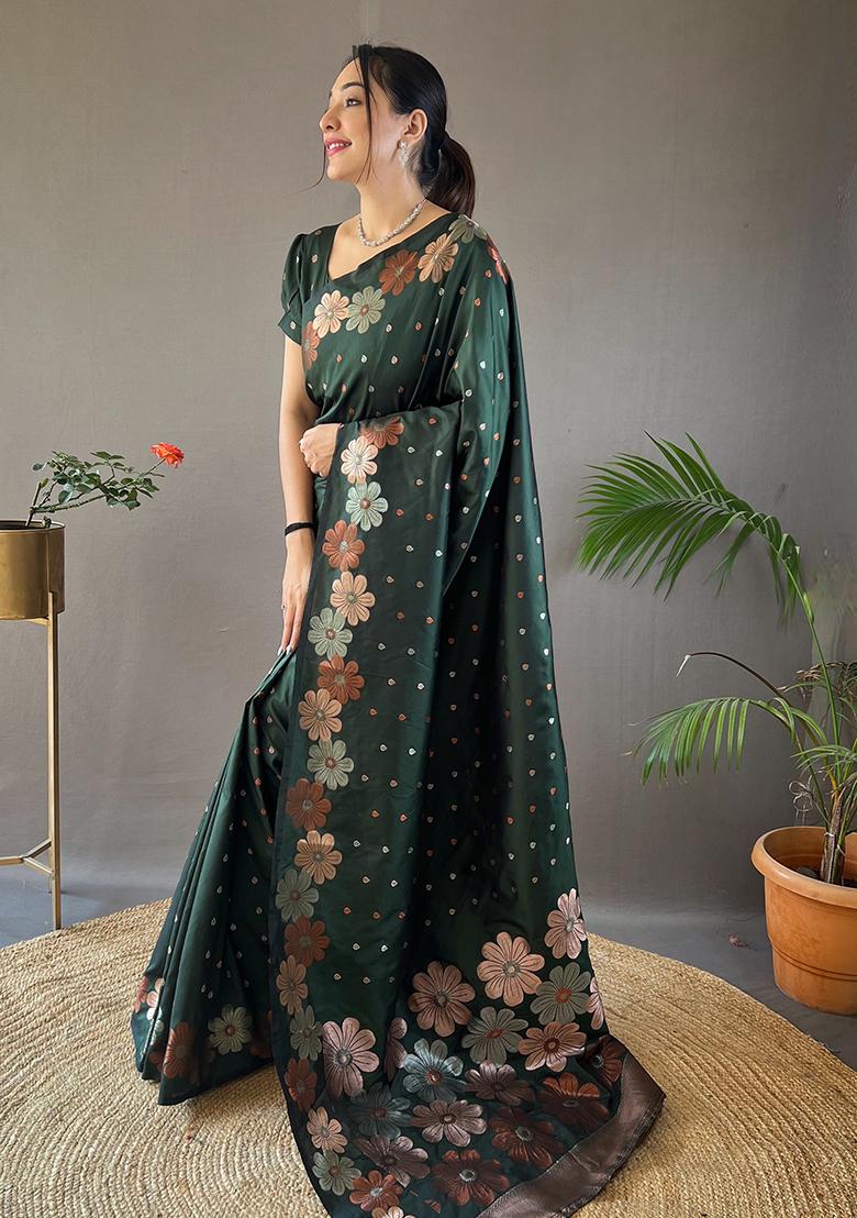Green Zari Woven Soft Silk Saree Set