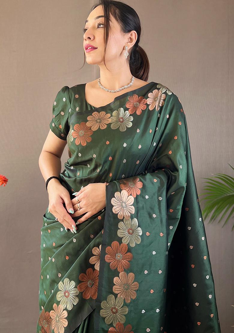 Green Zari Woven Soft Silk Saree Set