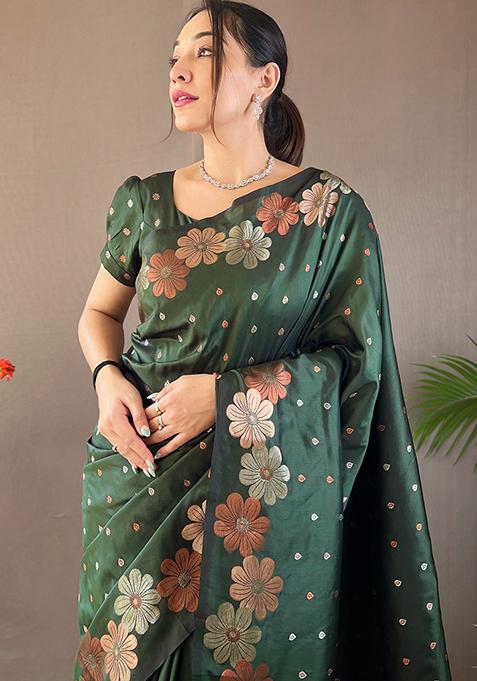 Green Zari Woven Soft Silk Saree Set