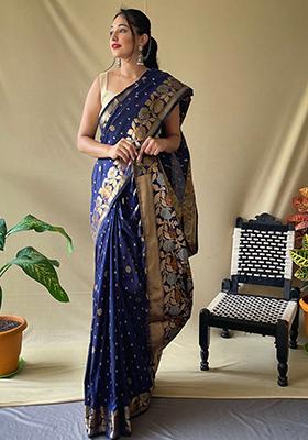 Blue Zari Woven Soft Silk Saree Set