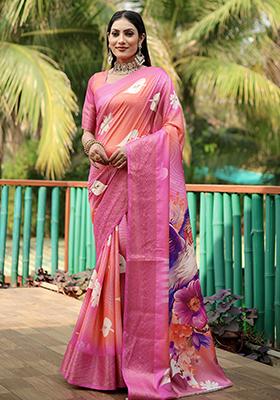 Pink Zari Woven Dola Silk Saree Set