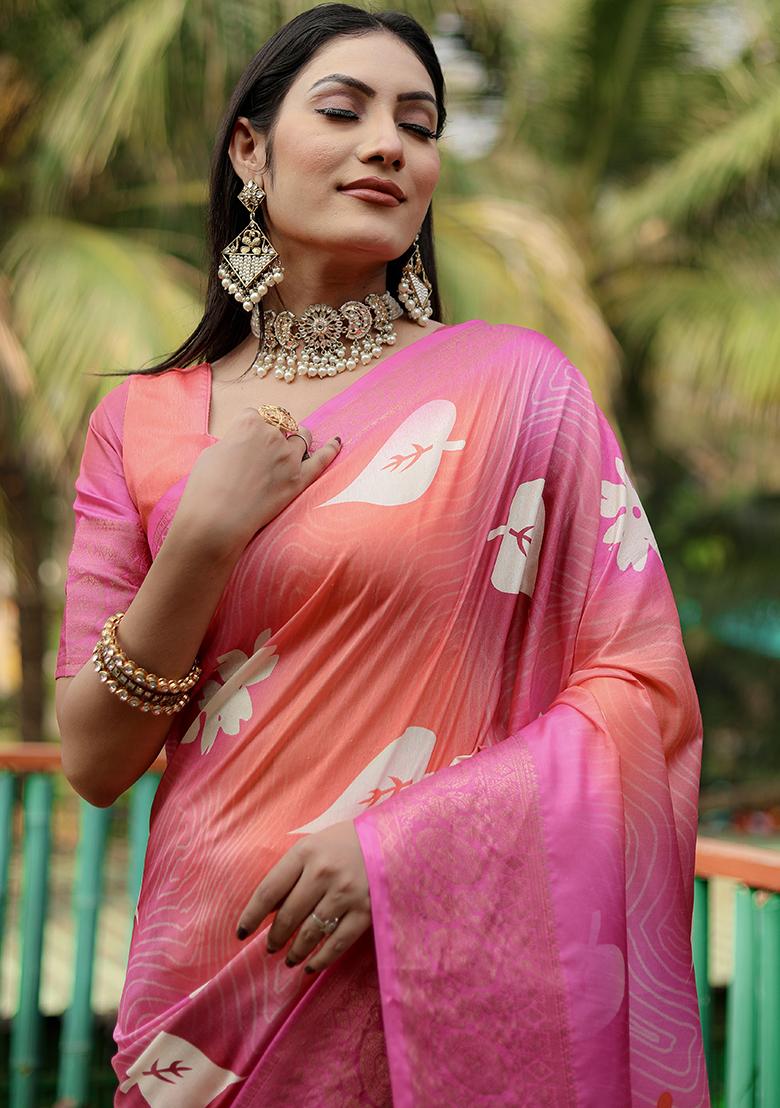 Pink Zari Woven Dola Silk Saree Set