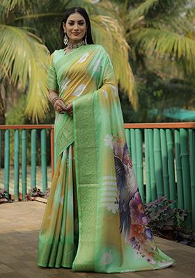Green Zari Woven Dola Silk Saree Set
