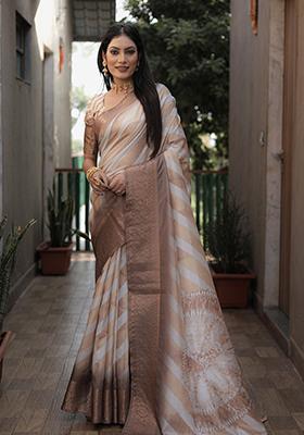 Brown Zari Woven Dola Silk Saree Set