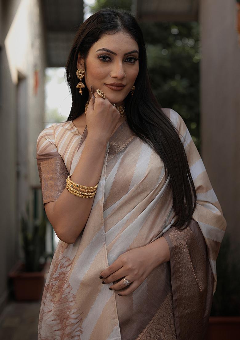 Brown Zari Woven Dola Silk Saree Set