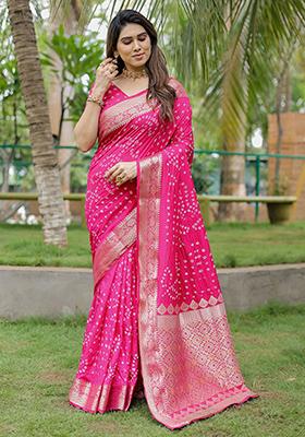 Pink Zari Woven Dola Silk Saree Set