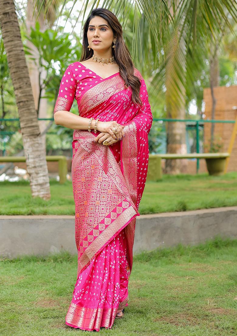 Pink Zari Woven Dola Silk Saree Set