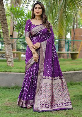 Purple Zari Woven Dola Silk Saree Set