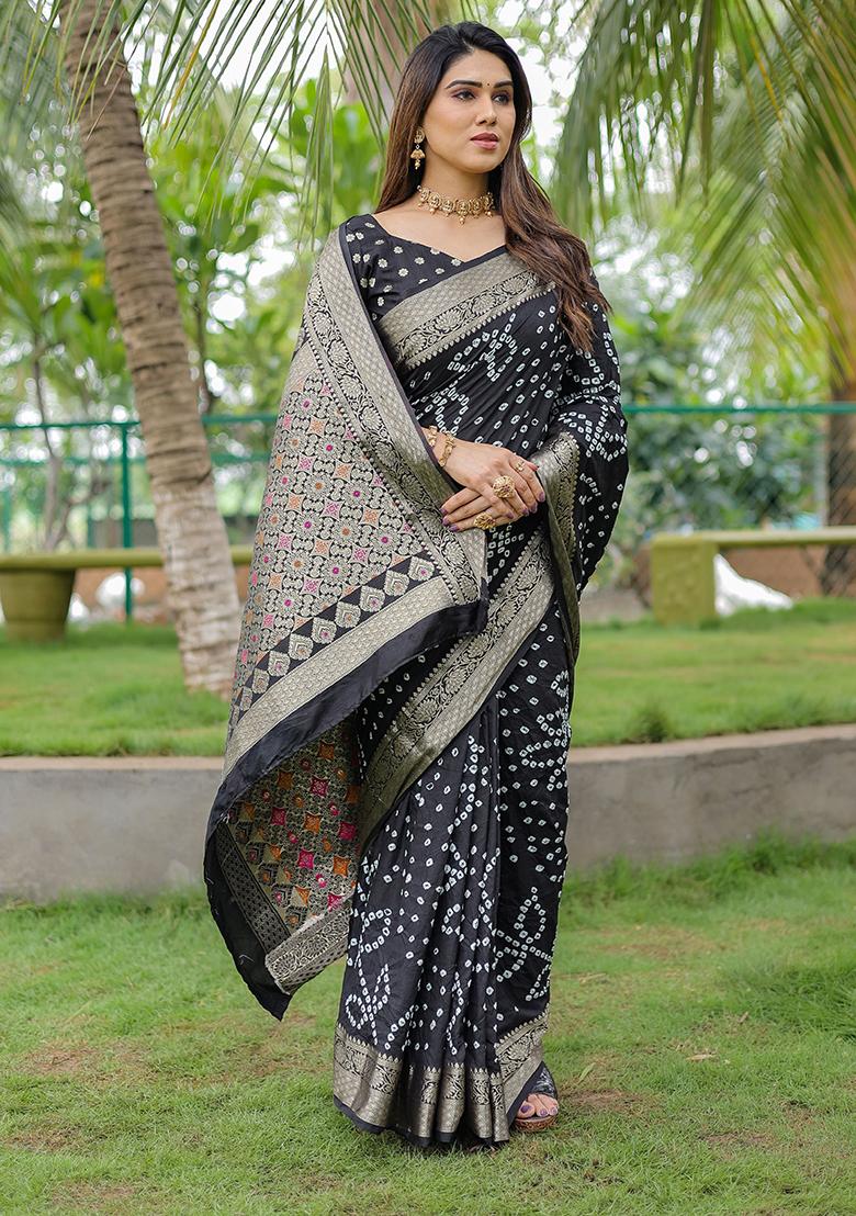 Black Zari Woven Dola Silk Saree Set