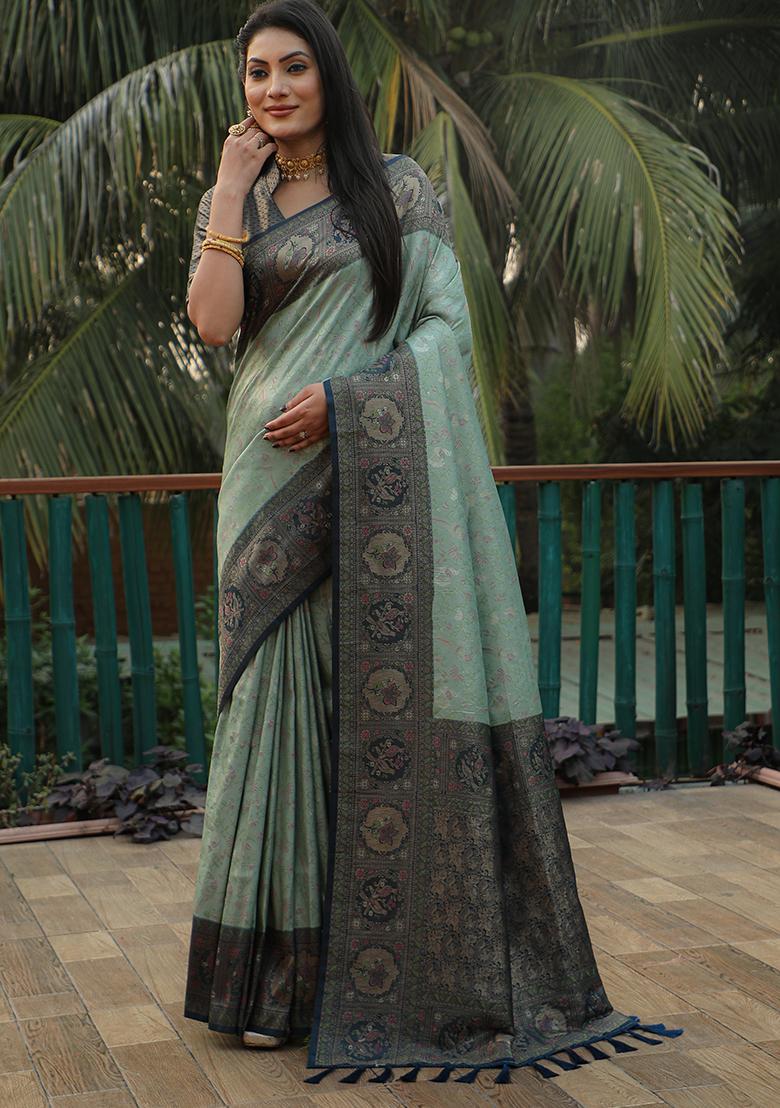 Blue Kanjivaram Woven Kanjivaram Silk Saree Set