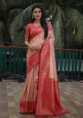 Pink Kanjivaram Woven Kanjivaram Silk Saree Set