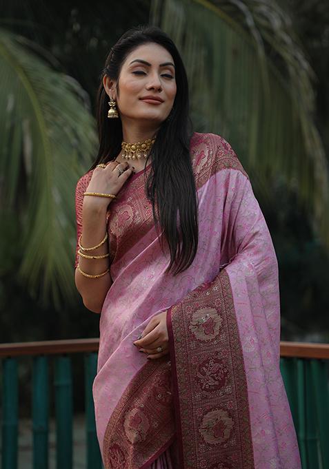 Purple Kanjivaram Woven Kanjivaram Silk Saree Set