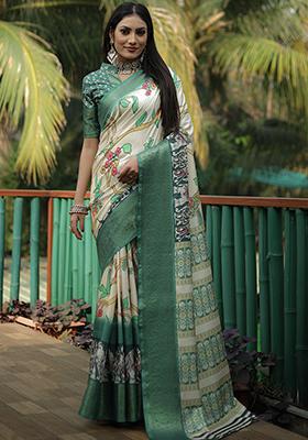 Cream Zari Woven Dola Silk Saree Set