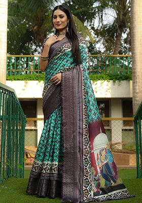 Sea Green Zari Woven Dola Silk Saree Set