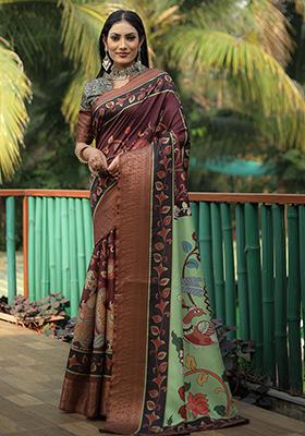 Wine Zari Woven Dola Silk Saree Set