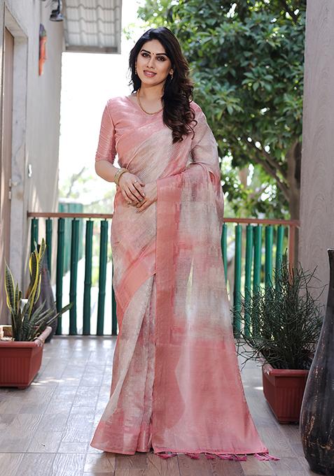 Rust Zari Woven Soft Silk Saree Set