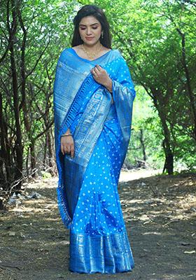 Blue Zari Woven Kanjivaram Silk Saree Set