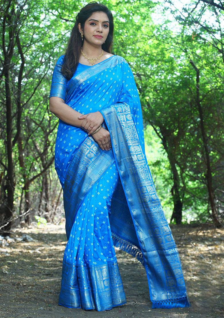 Blue Zari Woven Kanjivaram Silk Saree Set