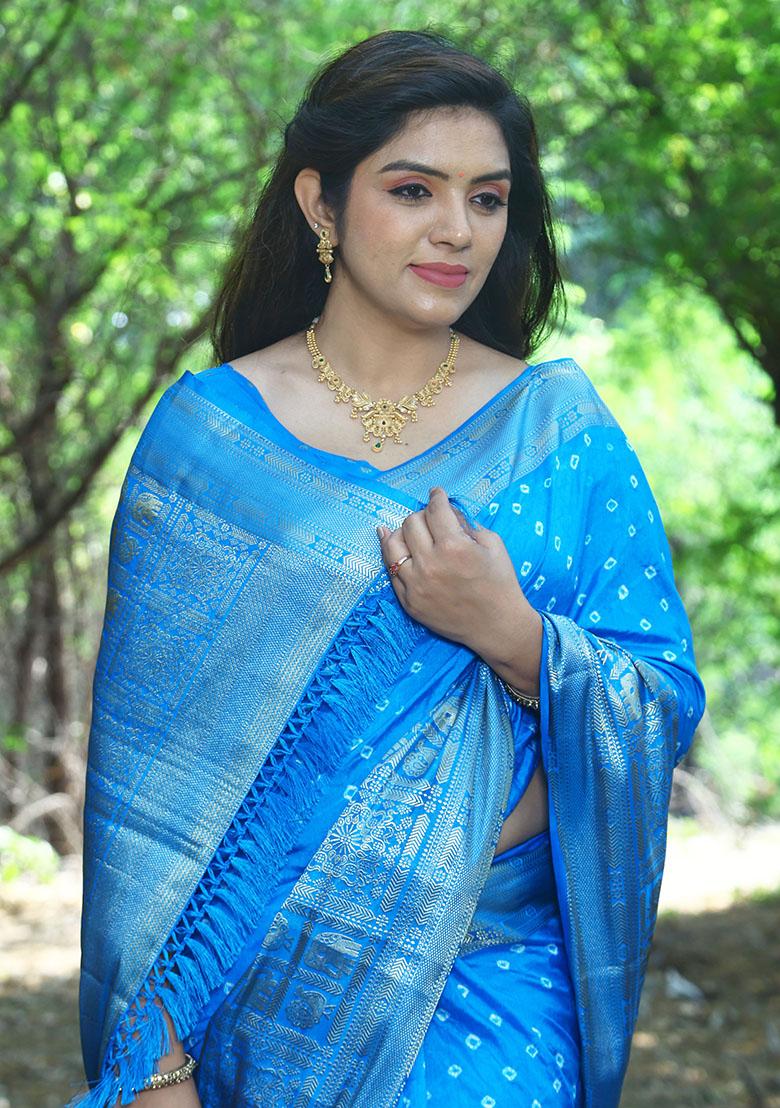Blue Zari Woven Kanjivaram Silk Saree Set