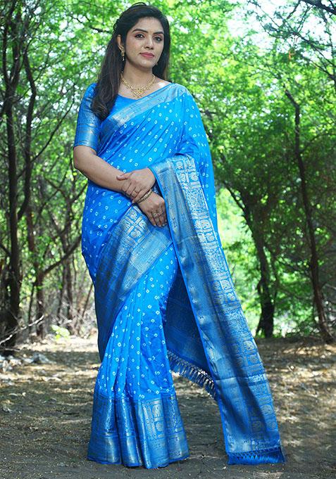 Blue Zari Woven Kanjivaram Silk Saree Set