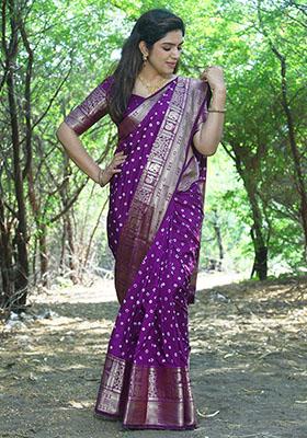 Purple Zari Woven Kanjivaram Silk Saree Set