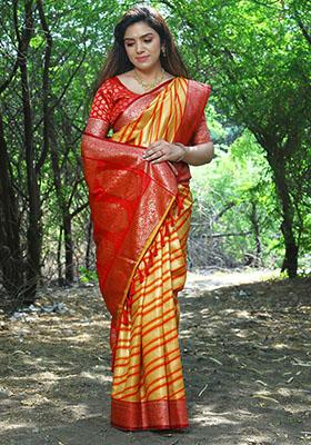 Yellow Zari Woven Soft Silk Saree Set