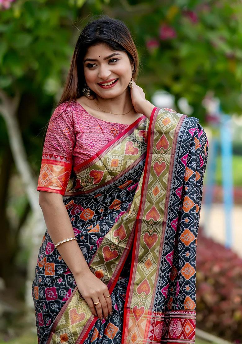 Black Zari Woven Banarasi Silk Saree Set