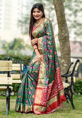 Green Zari Woven Banarasi Silk Saree Set